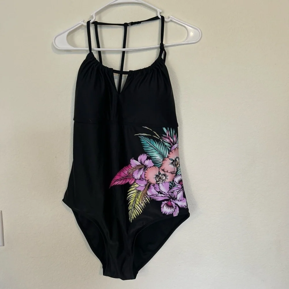 Playa Swim Swimsuit Black Floral Large